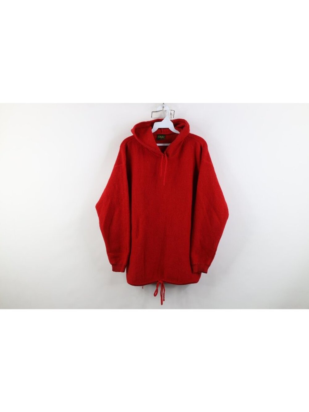 Vintage 90s Cabelas Mens Size Small Blank Wool Knit Hoodie Hooded Sweater Red